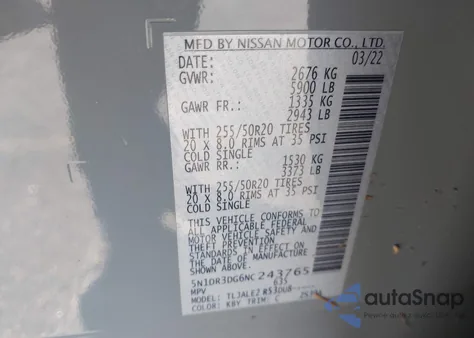 2022 Nissan Pathfinder Platinum 2Wd z USA, uszkodzony, nr VIN 5N1DR3DG6NC243765